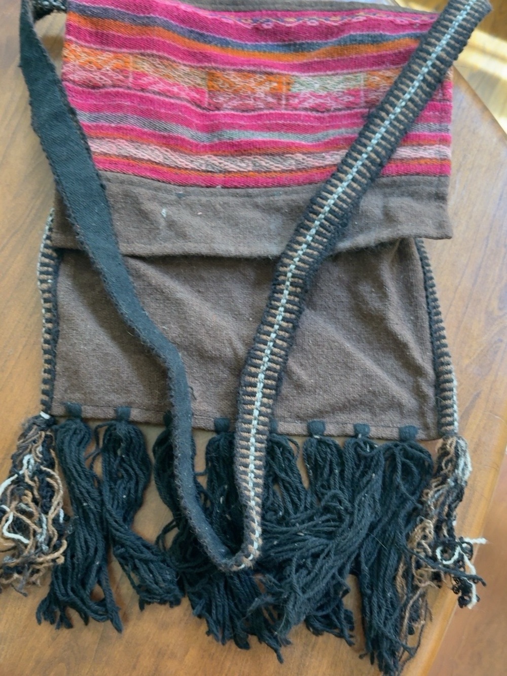 Lucky Brand Dungarees Boho Woven Fringe Crossbody Bag Pink Brown